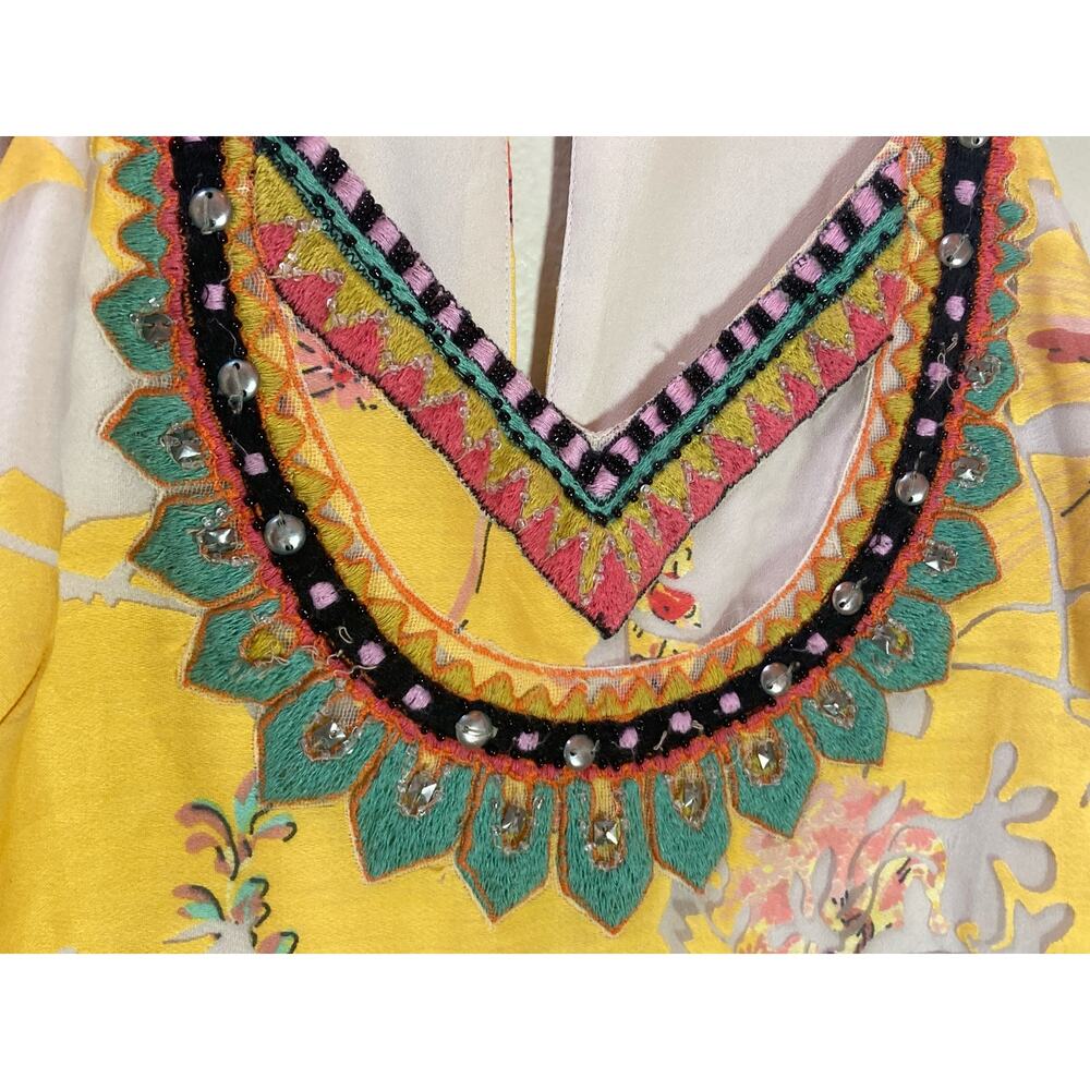 Vineet Bahl Anthropologie Yellow Floral Embroidery Maxi Dress ~ Sz 0 ~ LOVE! - Picture 4 of 10